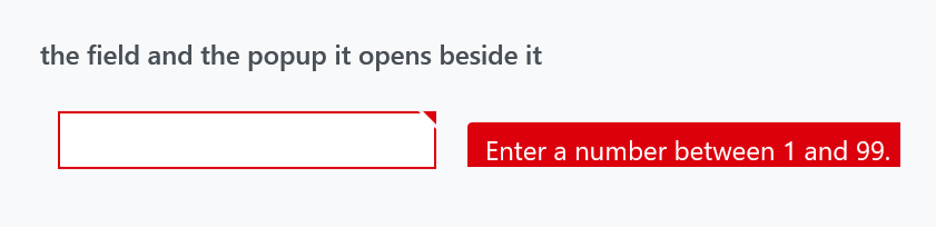 A field in error with its popup beside it