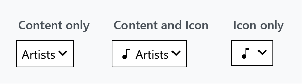 Content, Content with an Icon, and an Icon on its own
