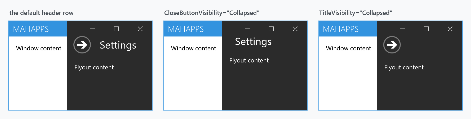 The default header row, without the close button, and without the title
