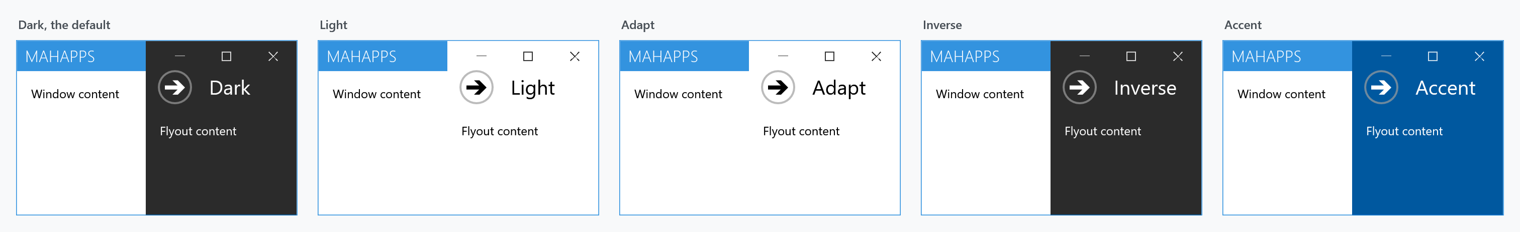 Dark, Light, Adapt, Inverse and Accent