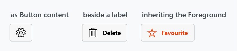 A FontIcon as button content, beside a label, and inheriting the foreground