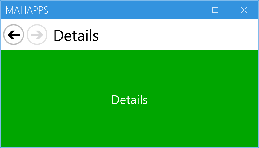 A MetroNavigationWindow after two navigations