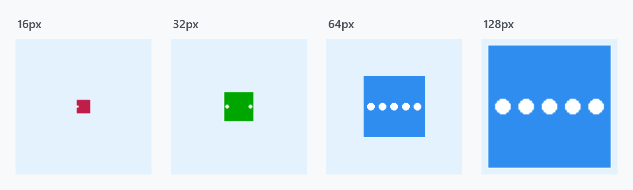 ScaleDownLargerFrame at 16, 32, 64 and 128 px