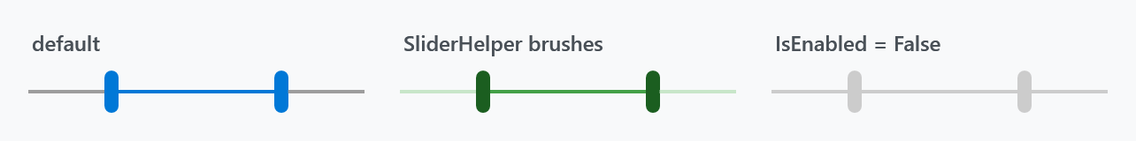 The default colours, a green set, and the disabled state