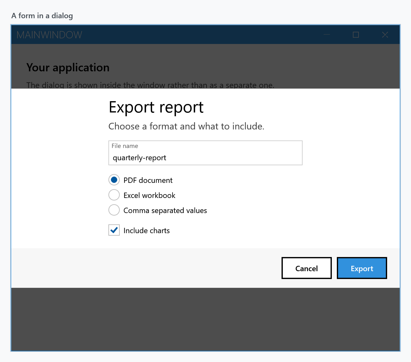 A form in a custom dialog