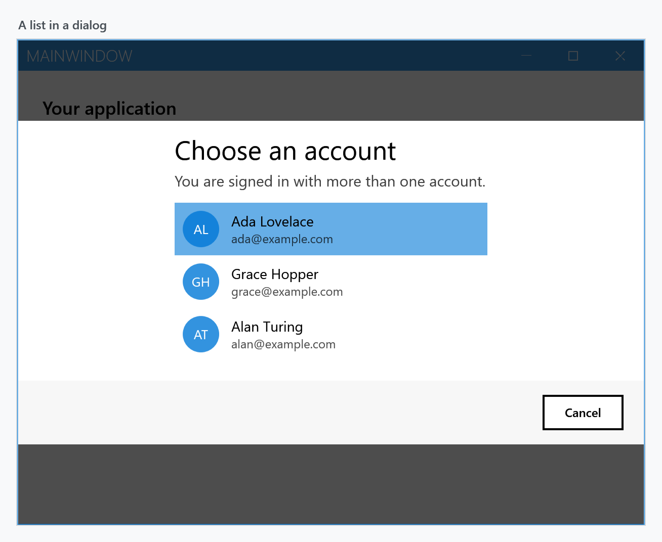 A list in a custom dialog
