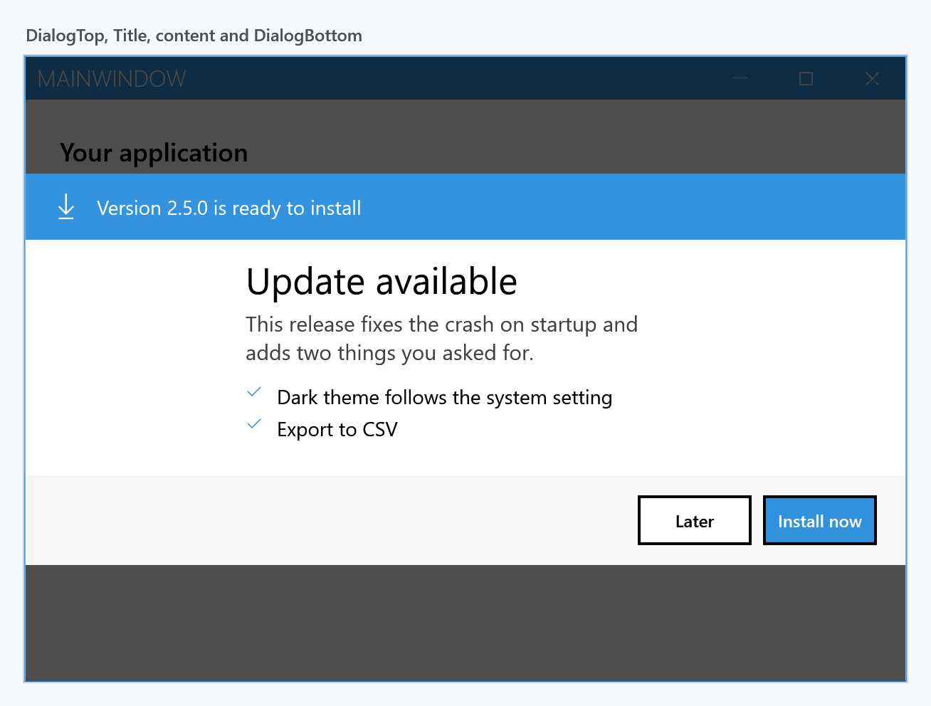 A custom dialog using all four regions