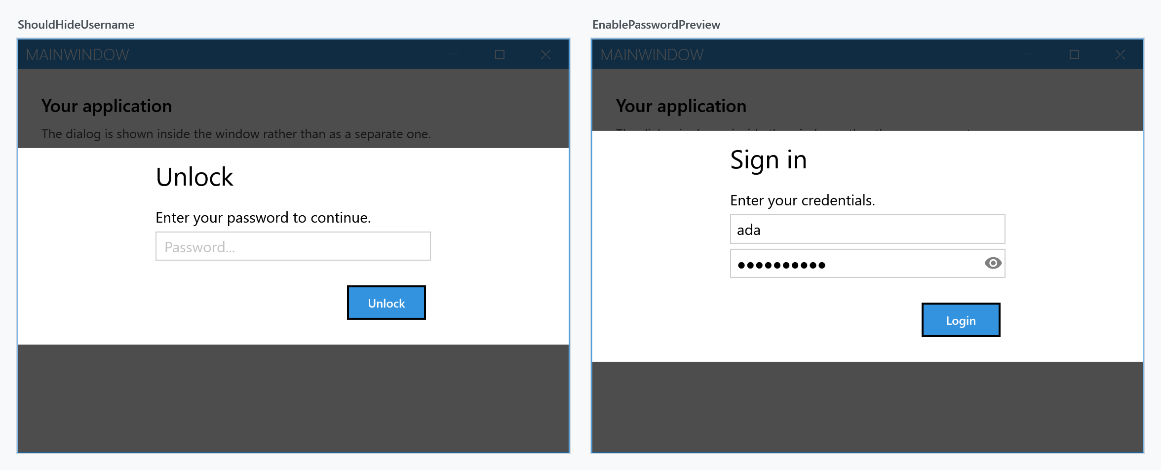 Hidden username and password preview