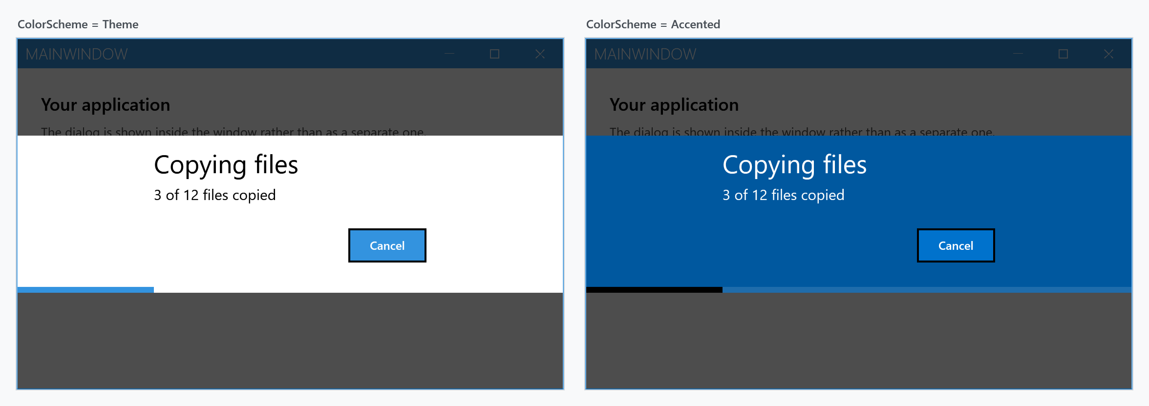 Theme and Accented colour schemes