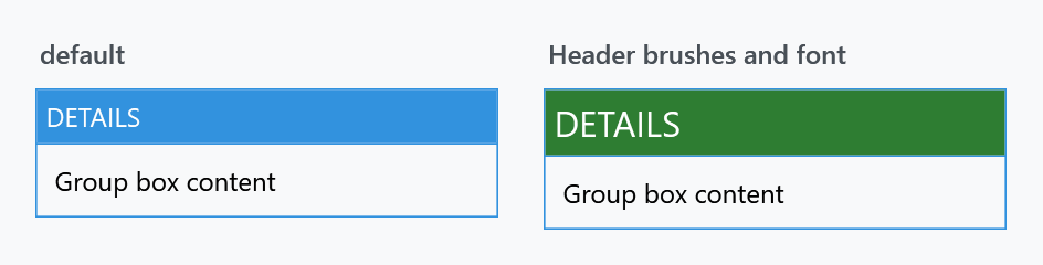 A GroupBox with the default header and a recoloured one