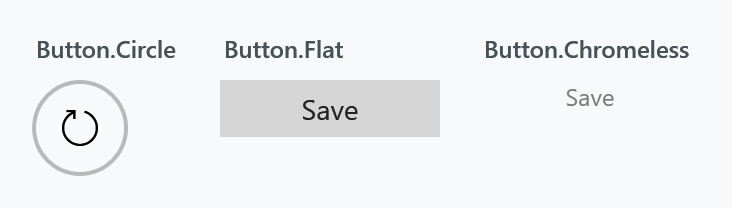 A circle button, a flat button and a chromeless one