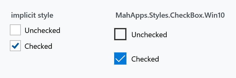 The default CheckBox and the Win10 variant