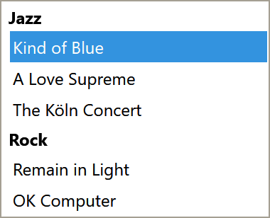 The drop-down with grouped items