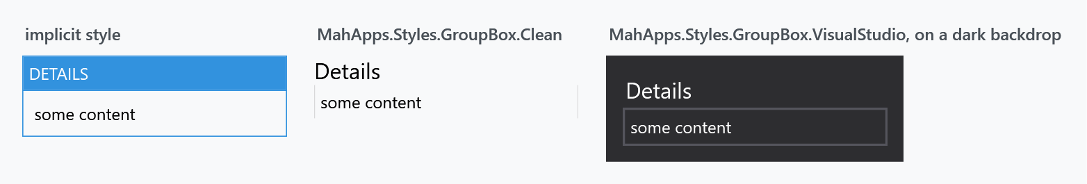 The three GroupBox styles