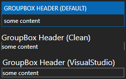 image of GroupBoxes with different styles in a dark theme