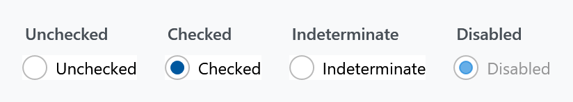 Unchecked, checked, indeterminate and disabled