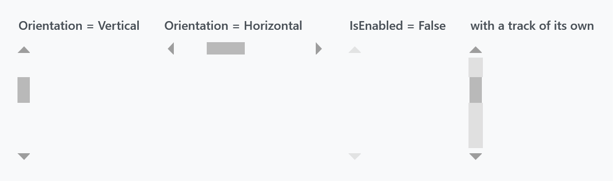 A vertical bar, a horizontal one, a disabled one, and one given a track