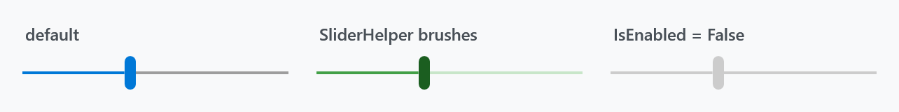 The default colours, a green set, and the disabled state