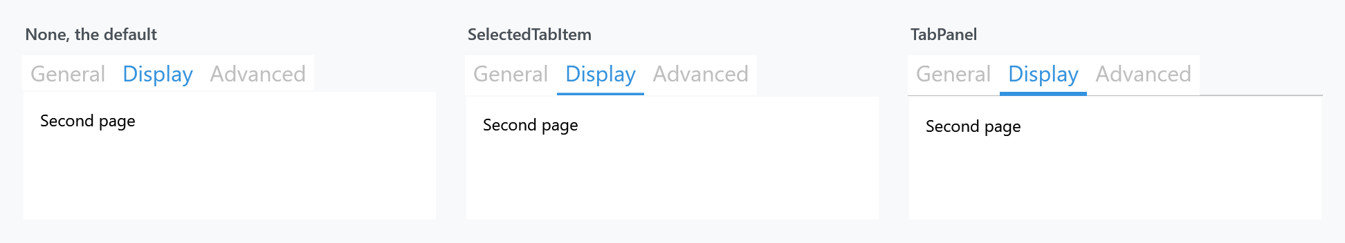 Underlined None, SelectedTabItem and TabPanel