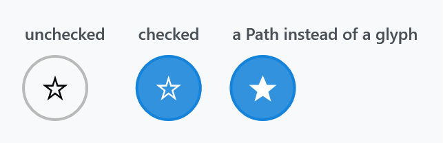 A circle toggle button unchecked, checked, and carrying a Path