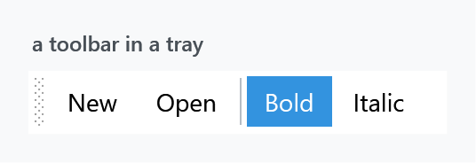 A toolbar in a tray