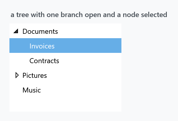 A tree with one branch open and a node selected