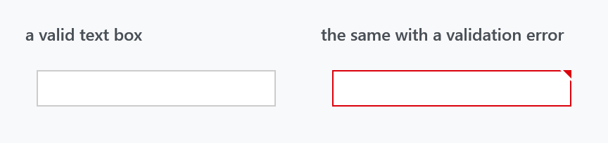 A valid text box and one with a validation error