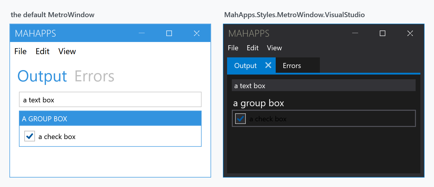 The default MetroWindow and the Visual Studio one