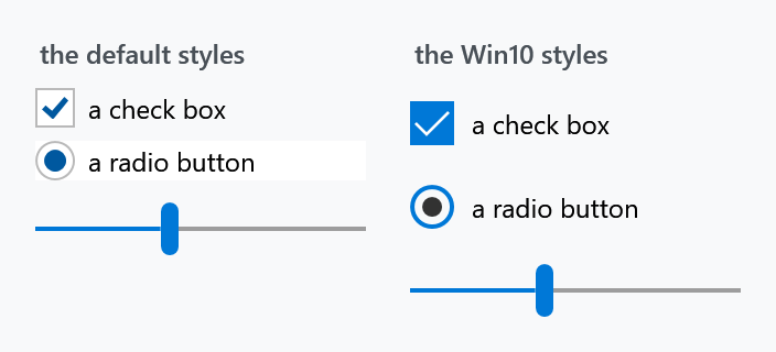 The default styles and the Win10 ones