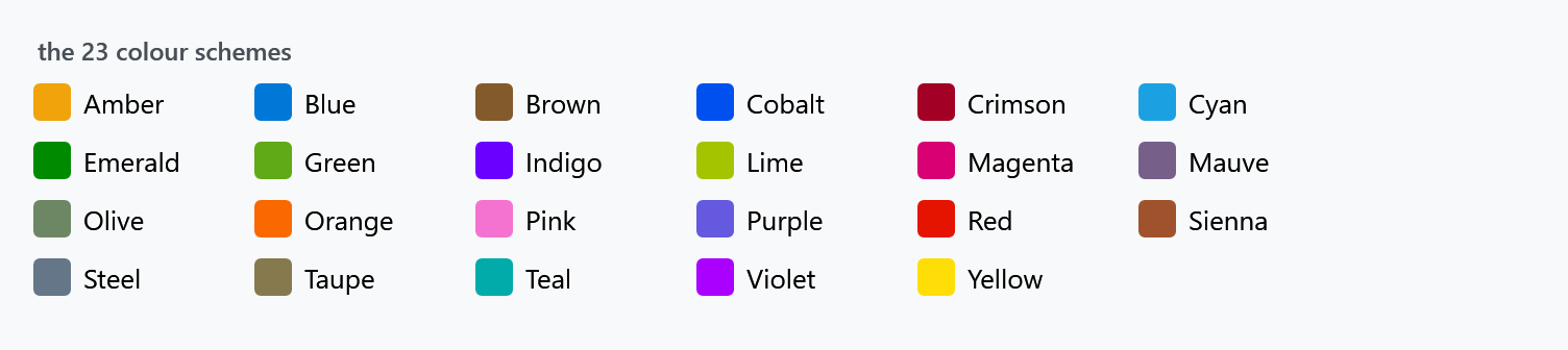 The twenty-three colour schemes